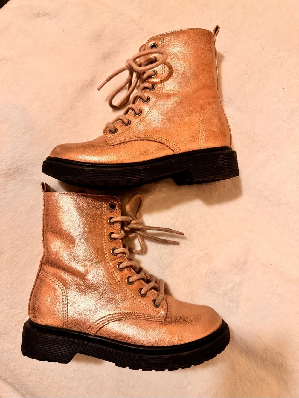 Madden Girl Metallic Rose Gold Lace-Up Kids Boots